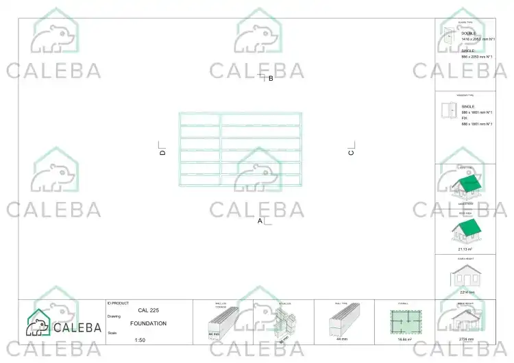 Caseta de jardín SARA 15 m², plano de cimentación