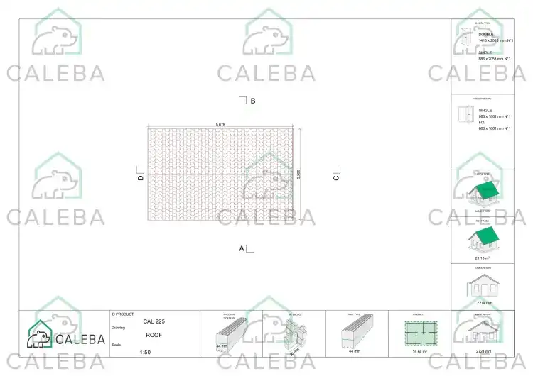 Caseta de jardín SARA 15 m², planta de cubierta