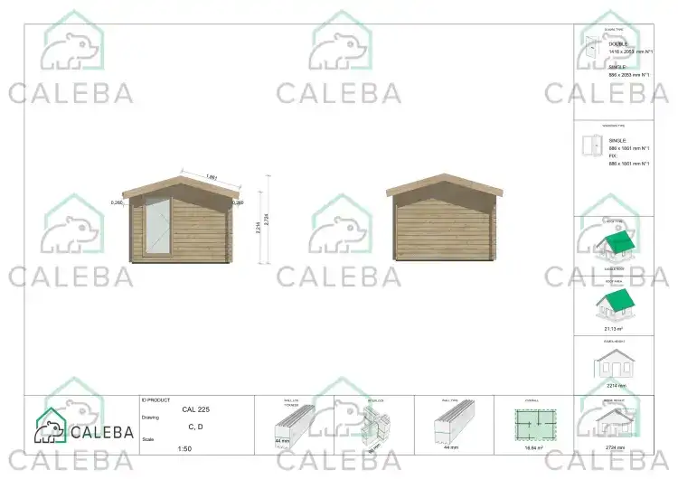 Caseta de jardín SARA 15 m², lados C/D