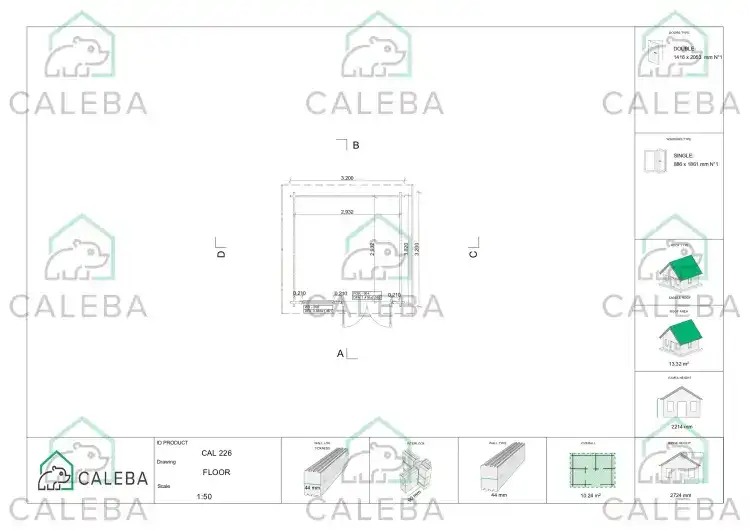 Casita de madera AMELIA 10 m², planimetría