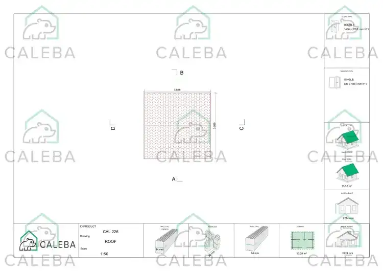 Casita de madera AMELIA 10 m², planta de cubierta
