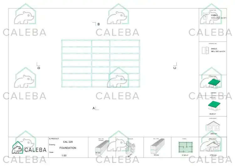 Caseta de jardín HOPE 32 m², plano de cimentación