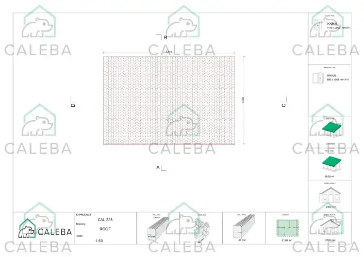 Caseta de jardín HOPE 32 m², planta de cubierta