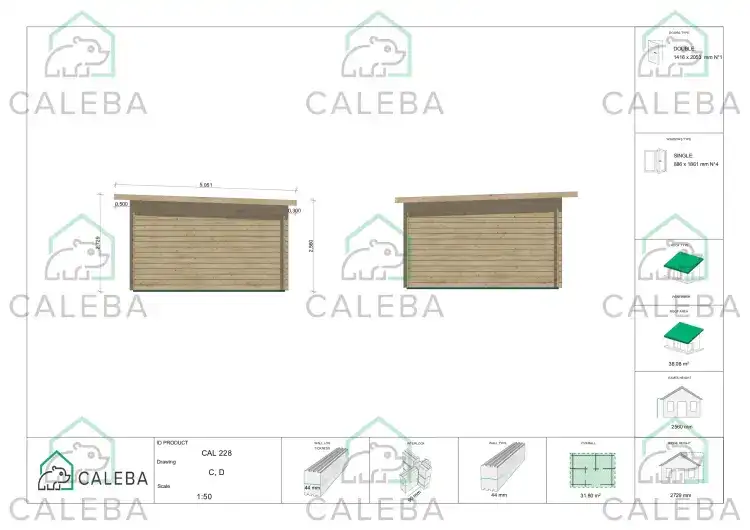 Caseta de jardín HOPE 32 m², lados C/D