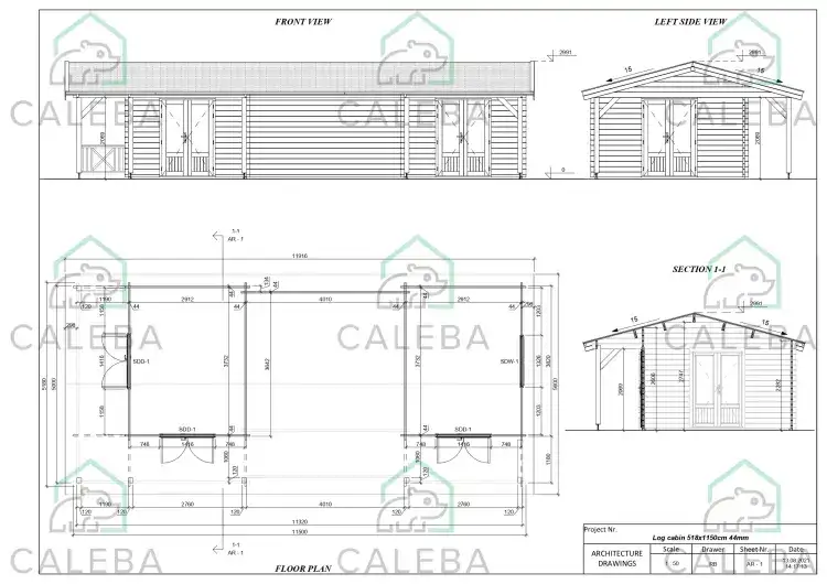 Cabaña de madera ELEONORA 60 m², planimetría