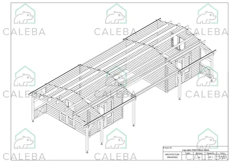 Cabaña de madera ELEONORA 60 m², planta de cubierta
