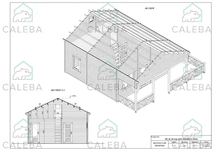 Cabaña de madera SAMANTHA 65 m², planta de cubierta
