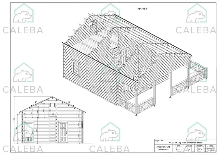 Casa de madera moderna SAMANTHA 65 m², planta de cubierta