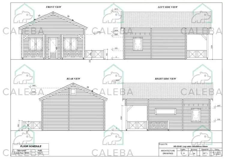 Casa de madera moderna SAMANTHA 65 m², lados A/B/C/D