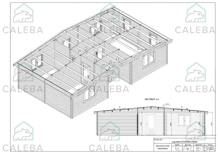 Casa de madera moderna ELETTRA 65 m², planta de cubierta