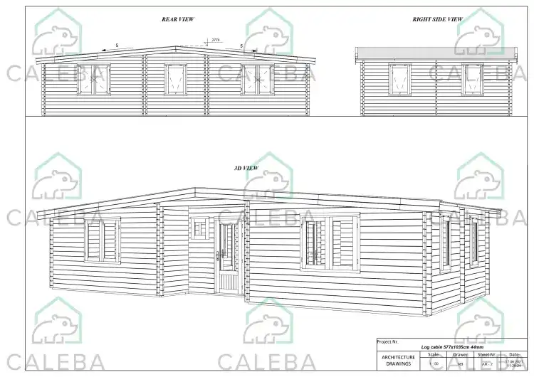 Casa de madera moderna ELETTRA 65 m², lados A/B/C/D