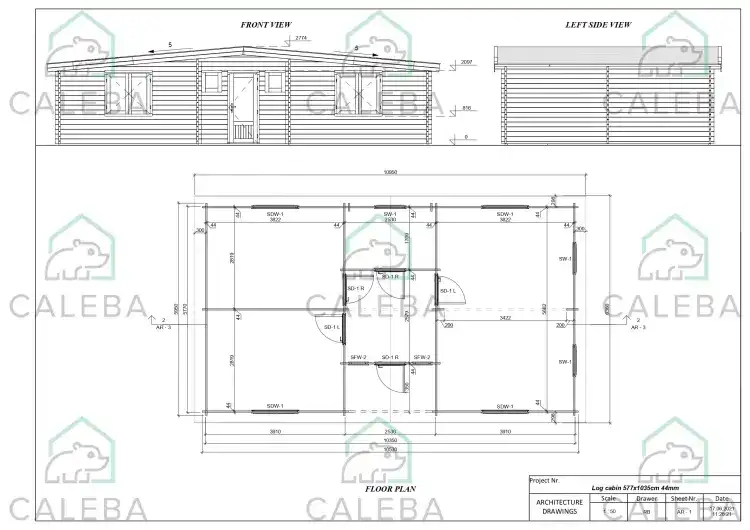 Cabaña de madera ELETTRA 65 m², planimetría