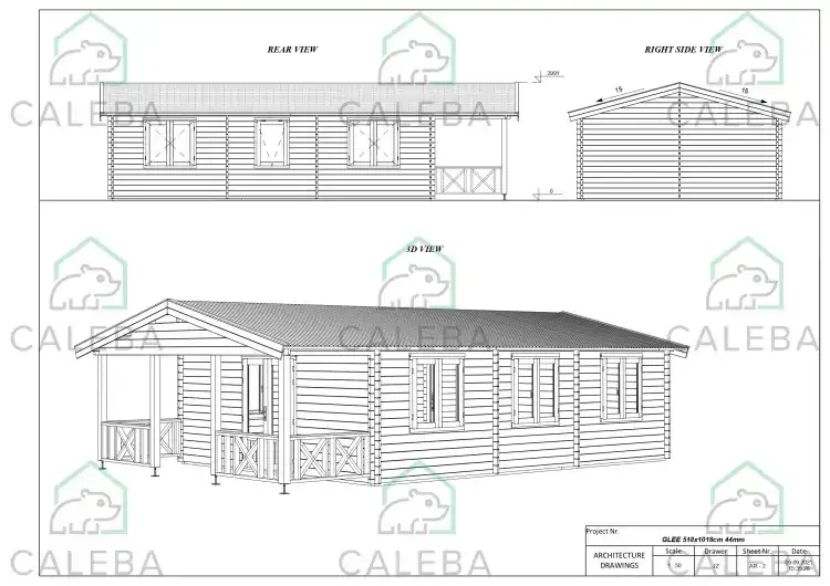 Casa de madera moderna LAVINIA 50 m², lados A/B/C/D