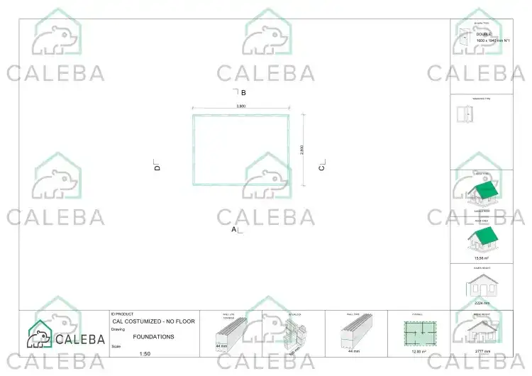 Cobertizo de madera en entrega inmediata 12 m², plano de cimentación