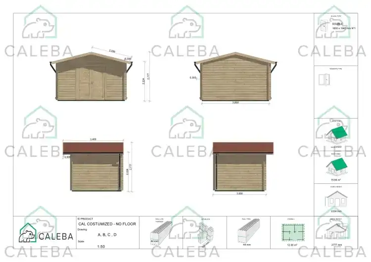 Cobertizo de madera en entrega inmediata 12 m², lados A/B/C/D