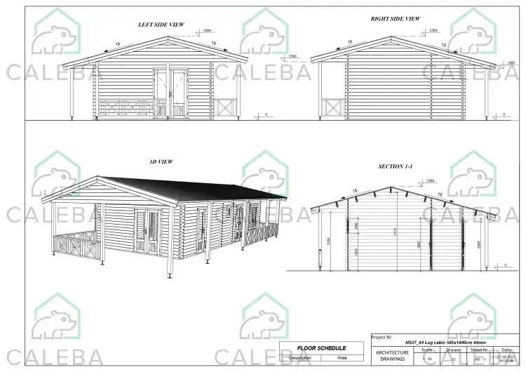 Casa de madera moderna AMANDA 80 m², lados A/B/C/D