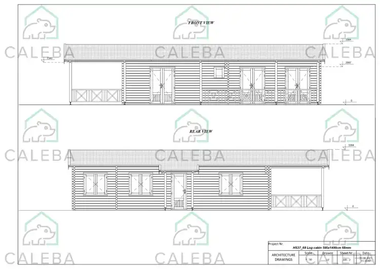 Cabaña de madera AMANDA 80 m², frente y parte trasera