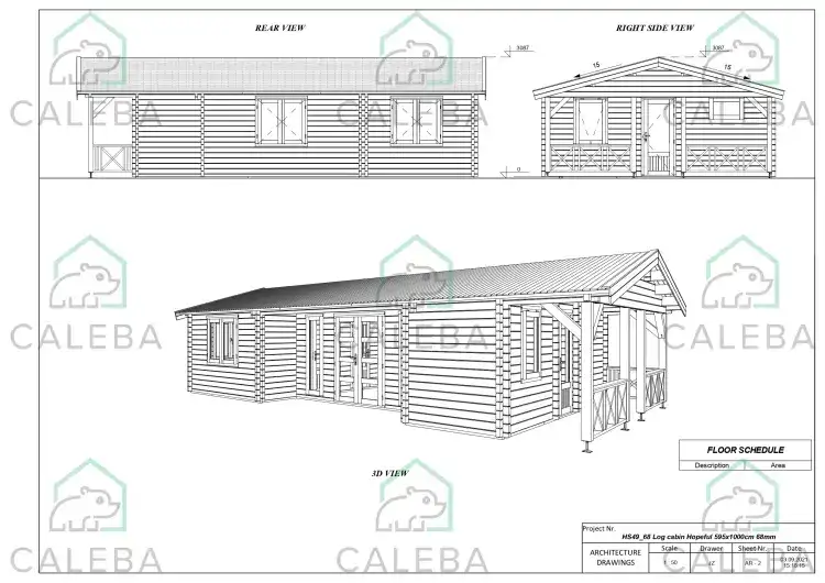 Casa de madera moderna CHANTAL 60 m², lados A/B/C/D