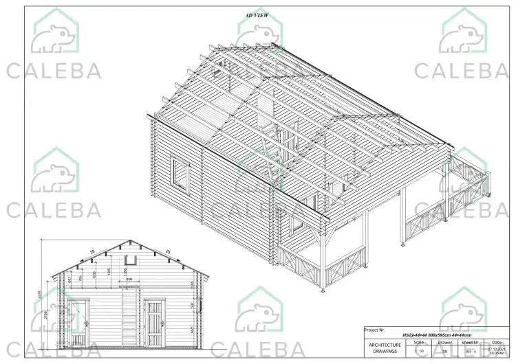 Casa de madera aislada VANESSA 50 m², planta de cubierta