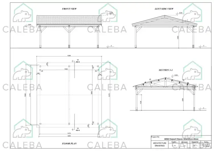 Pérgola de madera doble 35 m², planimetría