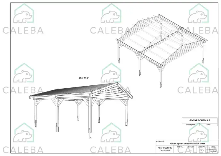 Pérgola de madera doble 35 m², lados A/B/C/D