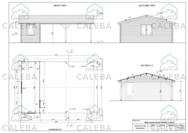Pérgola para coches 45 m², planimetría