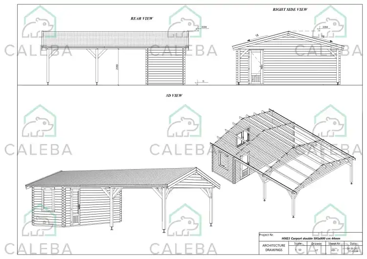 Pérgola para coches 45 m², lados A/B/C/D