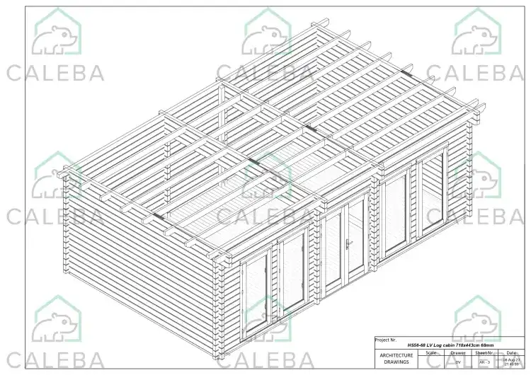 Casita de madera HOPE 30 m², planta de cubierta