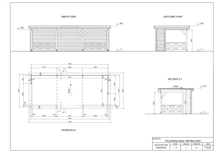 Cobertizo de madera para exterior 20 m², planimetría