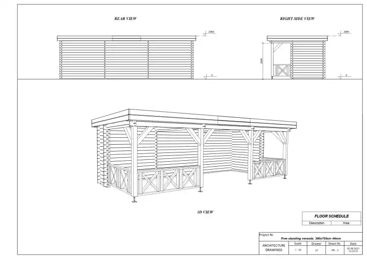 Cobertizo de madera para exterior 20 m², lados A/B/C/D
