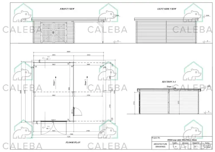 Garaje de madera con cobertizo 40 m², planimetría