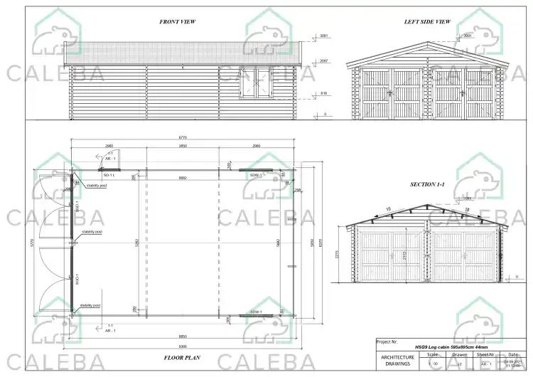 Garaje doble de madera 50 m², planimetría