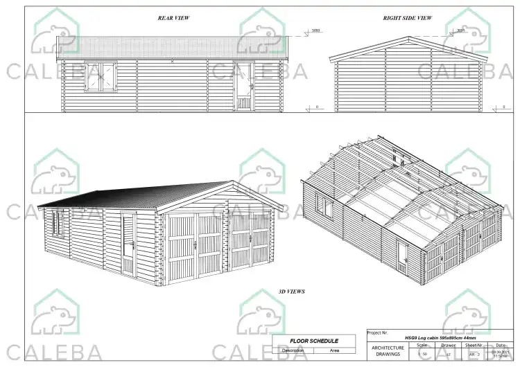 Garaje doble de madera 50 m², lados A/B/C/D