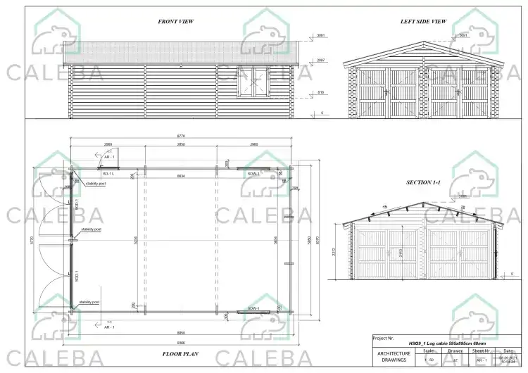 Garaje doble de madera 50 m², planimetría