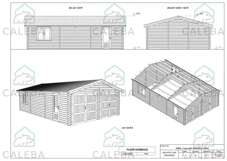 Garaje doble de madera 50 m², lados A/B/C/D