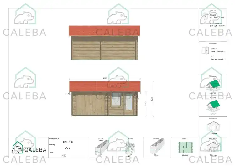 Garaje de madera con trastero 35 m², lados A/B
