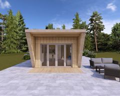 Visione frontale del prodotto Vision 1 "S" con cladding grigio chiaro e serramenti grigio chiaro