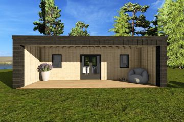 Visione frontale del prodotto Vision 2 con cladding colore antracite e serramenti colore antracite