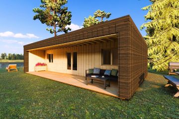 Visione laterale sinistro del prodotto Vision 3 con cladding colore antracite e serramenti in legno
